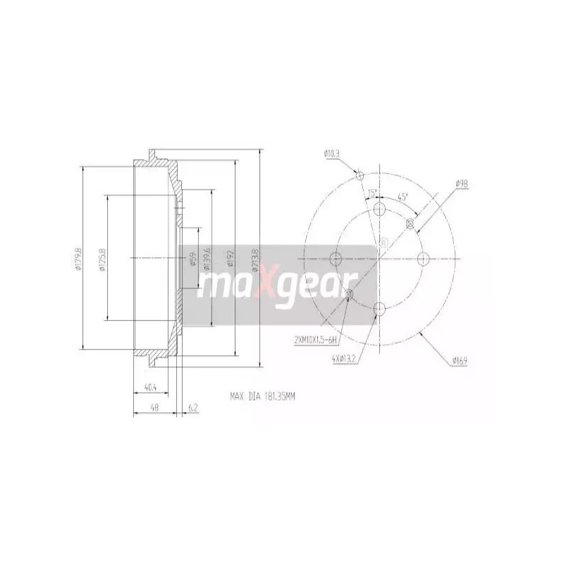 Stabdžių būgnas  MAXGEAR 19-0831