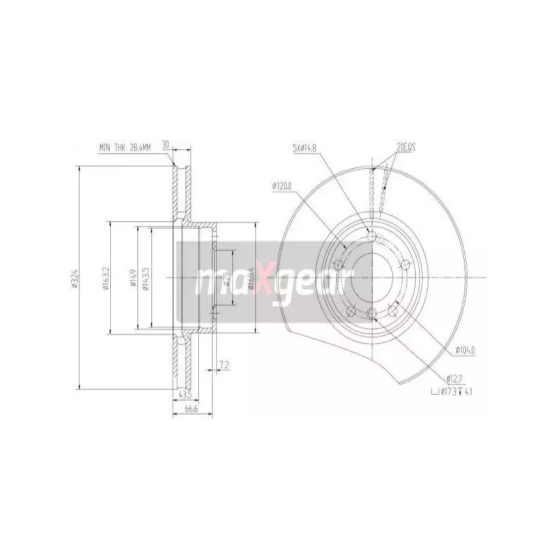 Stabdžių diskas  MAXGEAR 19-1043
