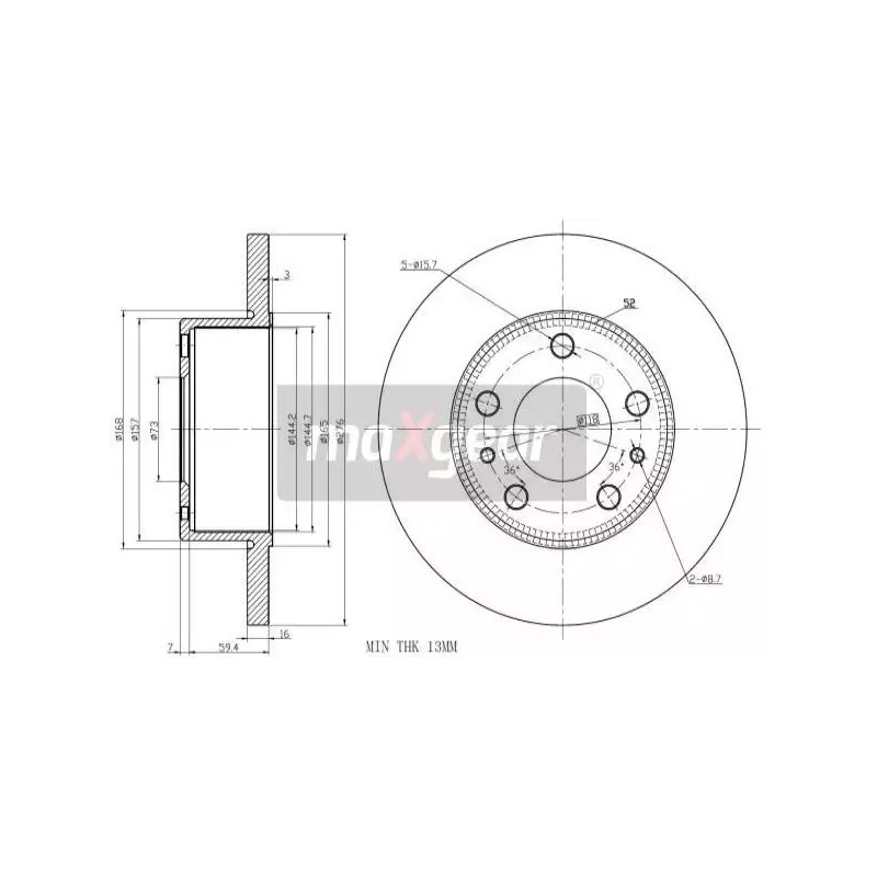 Stabdžių diskas  MAXGEAR 19-1852