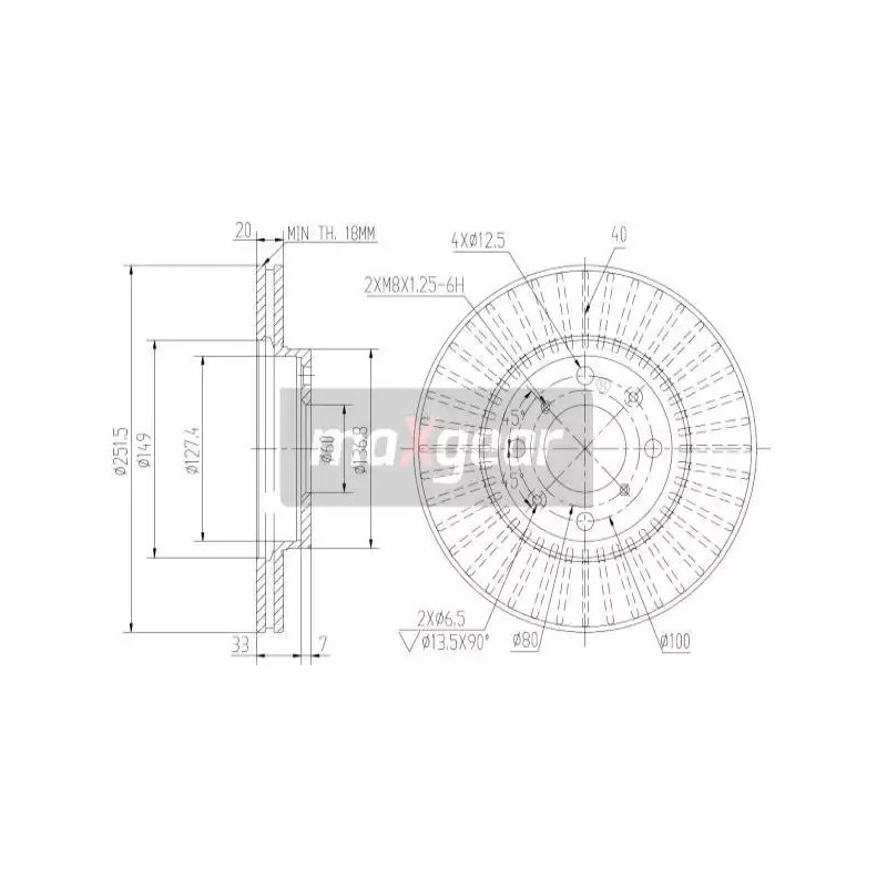 Stabdžių diskas  MAXGEAR 19-1871