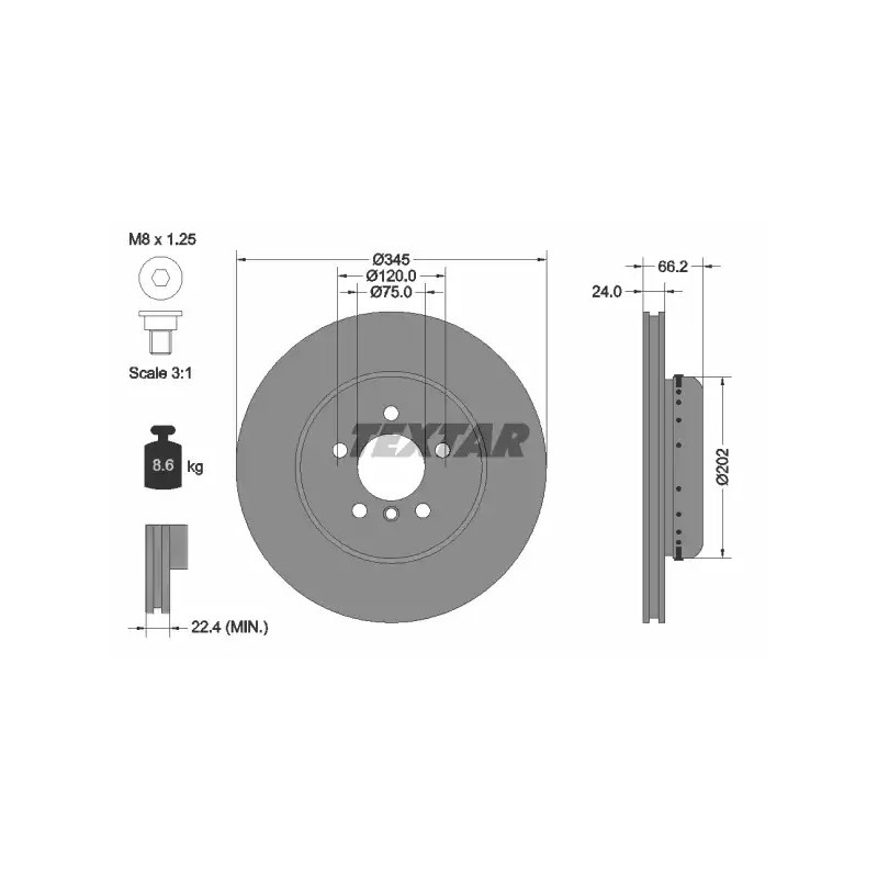 Stabdžių diskas  TEXTAR 92265625