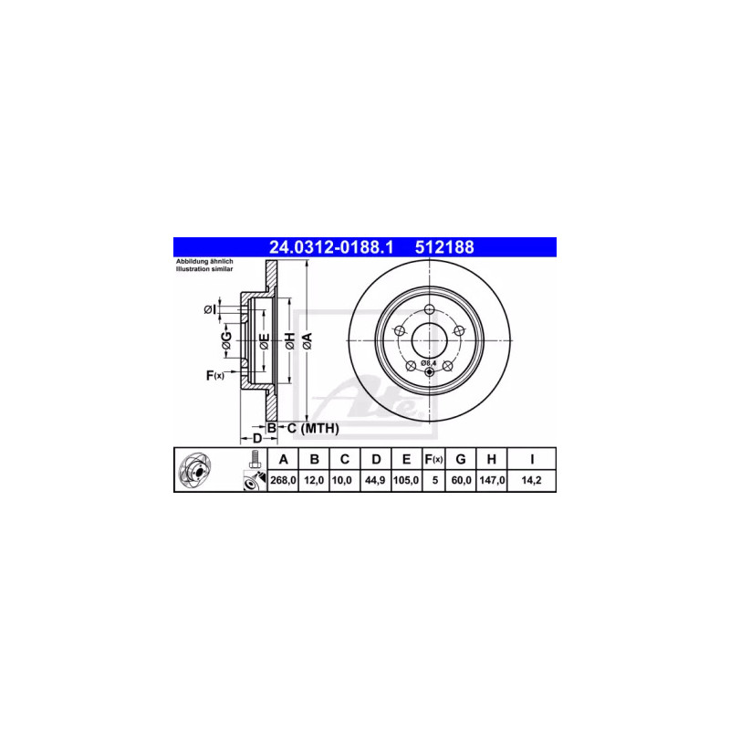 Stabdžių diskas  ATE 24.0312-0188.1