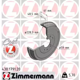 Stabdžių būgnas  ZIMMERMANN 430.1791.20