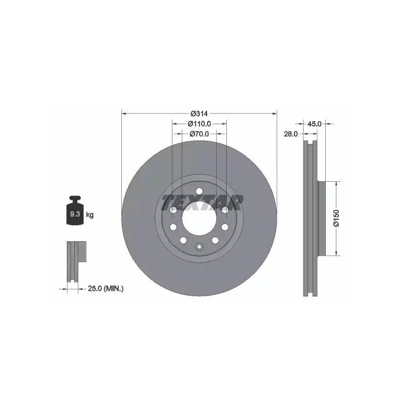 Stabdžių diskas  TEXTAR 92118803
