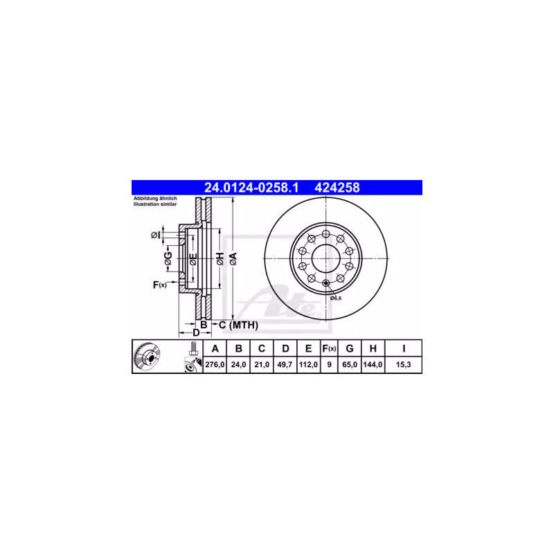 Stabdžių diskas  ATE 24.0124-0258.1