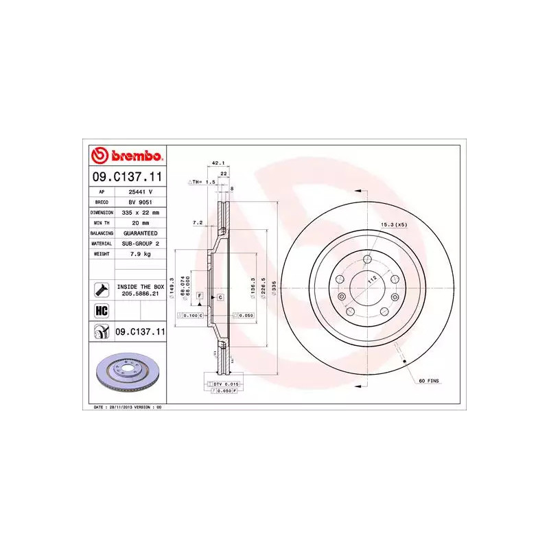 Stabdžių diskas  BREMBO 09.C137.11