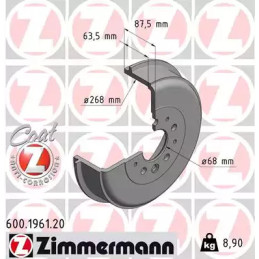 Stabdžių būgnas  ZIMMERMANN 600.1961.20