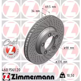 Stabdžių diskas  ZIMMERMANN 460.1561.20