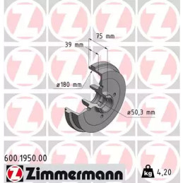 Stabdžių būgnas  ZIMMERMANN 600.1950.00