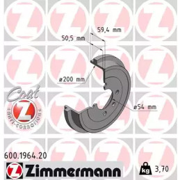 Stabdžių būgnas  ZIMMERMANN 600.1964.20