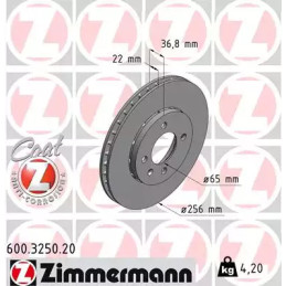 Stabdžių diskas  ZIMMERMANN 600.3250.20