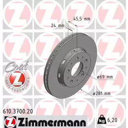 Stabdžių diskas  ZIMMERMANN 610.3700.20