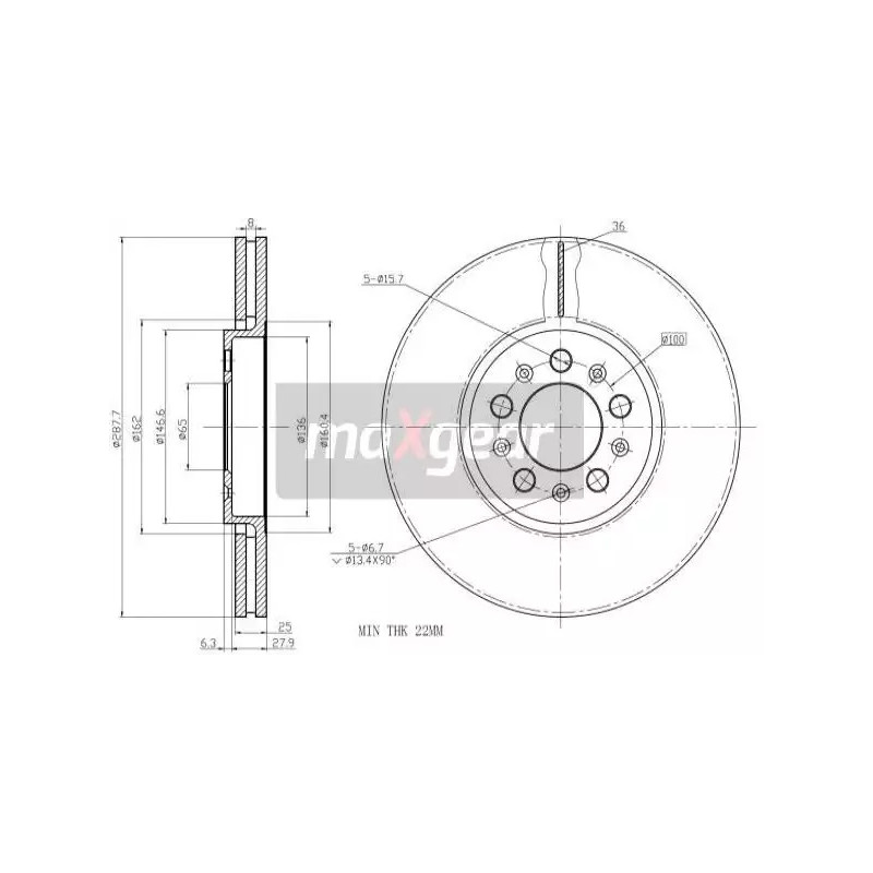Stabdžių diskas MAXGEAR 19-0762