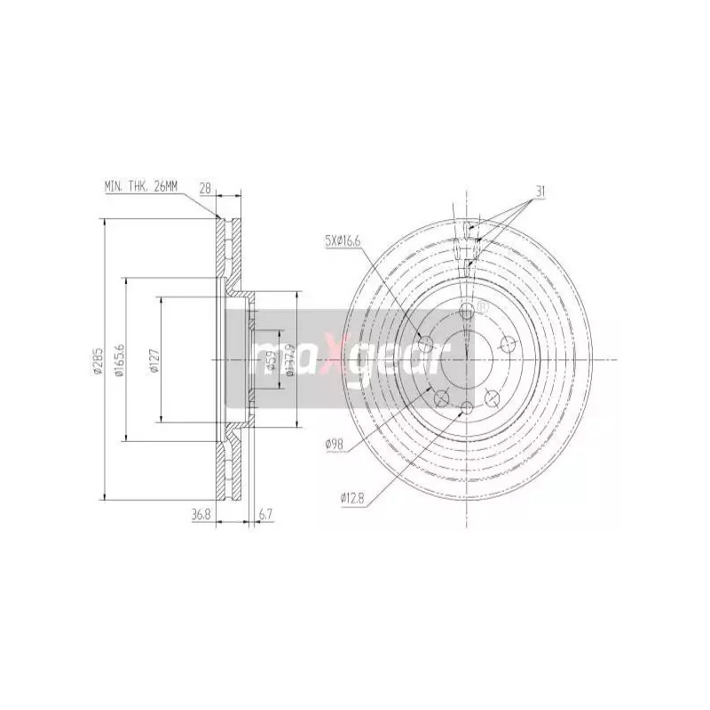 Stabdžių diskas MAXGEAR 19-1291