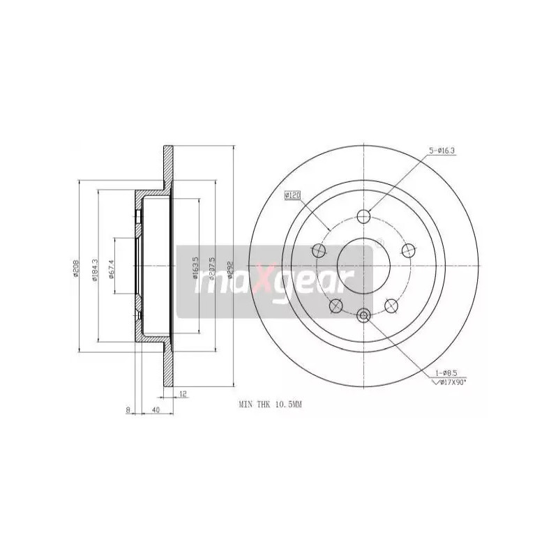 Stabdžių diskas  MAXGEAR 19-2017