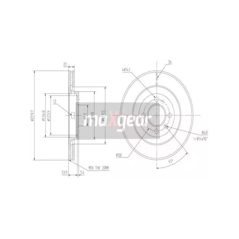Stabdžių diskas  MAXGEAR 19-1945