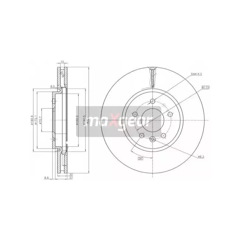 Stabdžių diskas  MAXGEAR 19-2229
