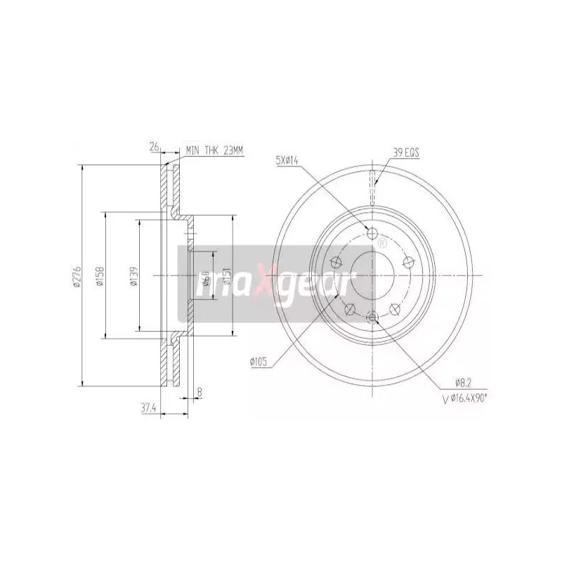 Stabdžių diskas  MAXGEAR 19-2334