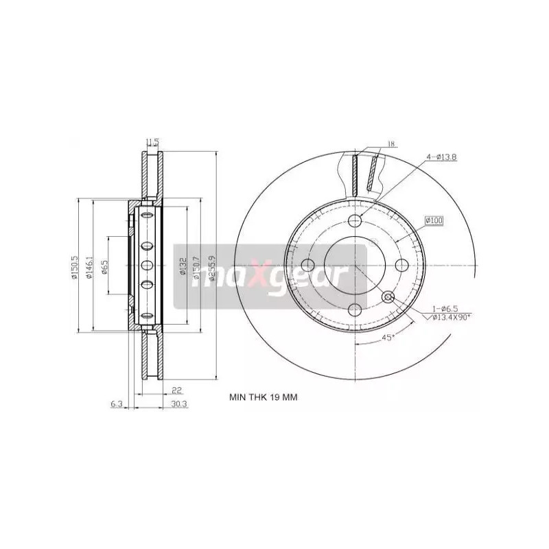 Stabdžių diskas  MAXGEAR 19-2856