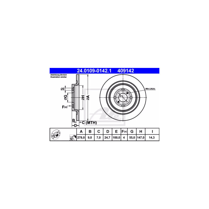 Stabdžių diskas  ATE 24.0109-0142.1