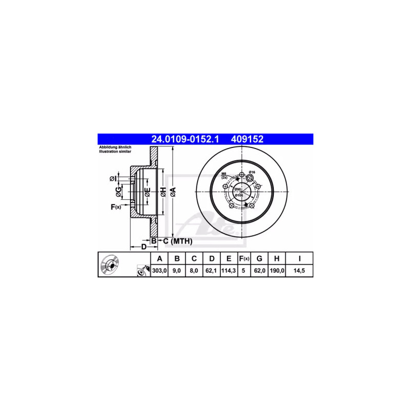 Stabdžių diskas  ATE 24.0109-0152.1