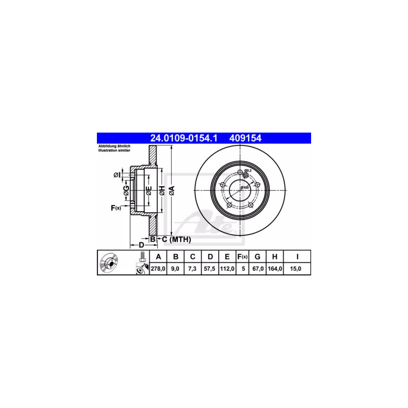 Stabdžių diskas  ATE 24.0109-0154.1