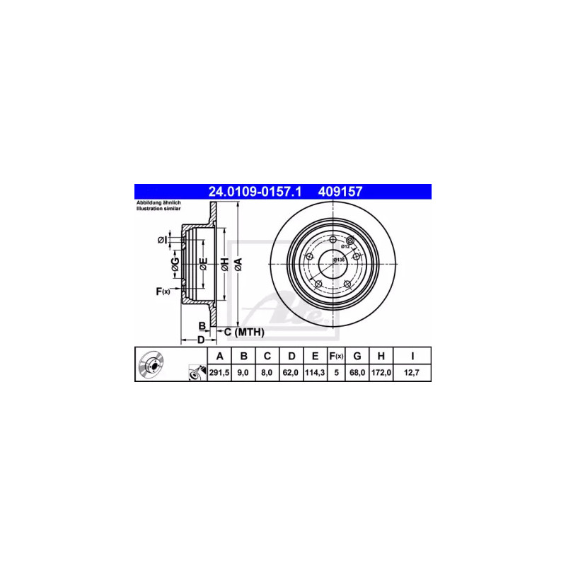 Stabdžių diskas  ATE 24.0109-0157.1
