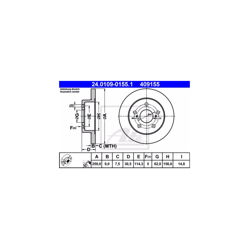 Stabdžių diskas  ATE 24.0109-0155.1