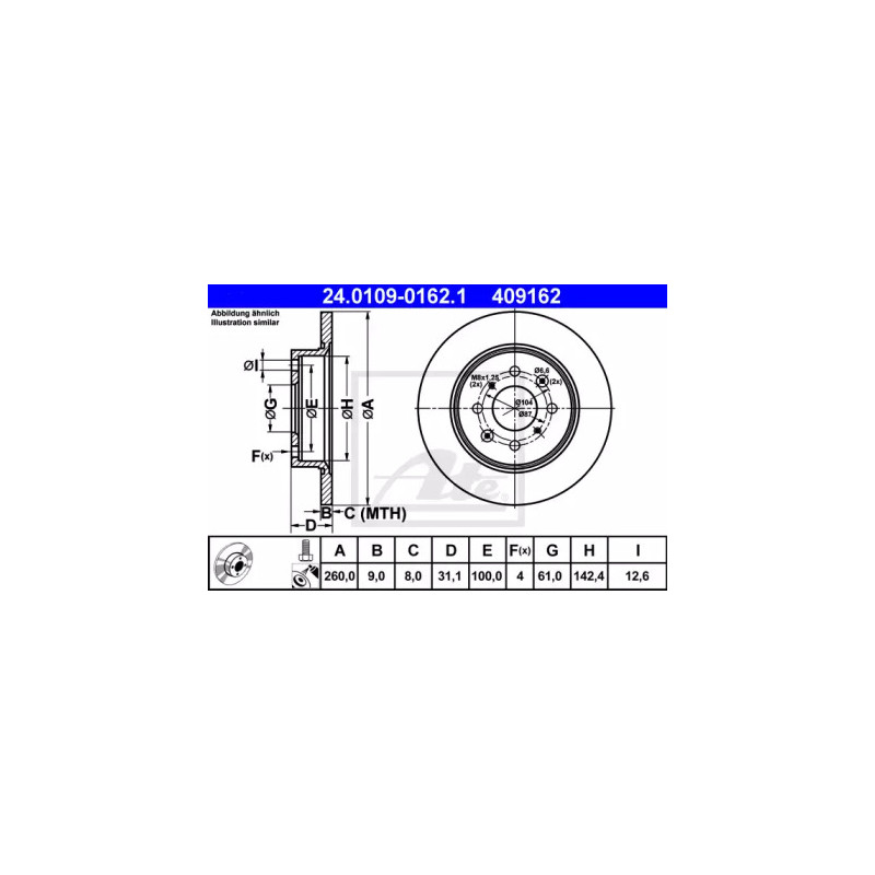 Stabdžių diskas  ATE 24.0109-0162.1
