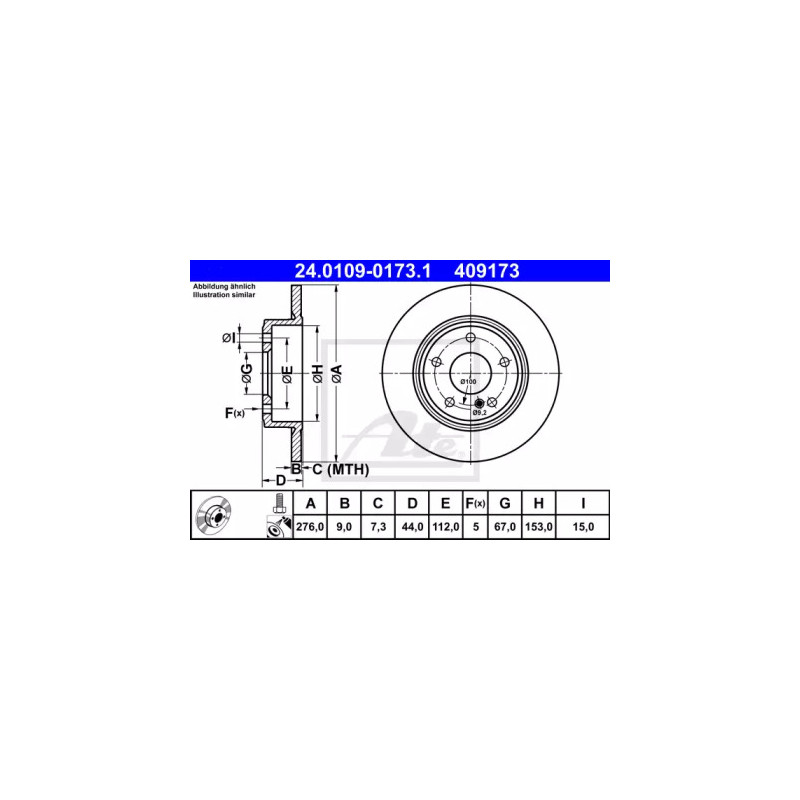 Stabdžių diskas  ATE 24.0109-0173.1