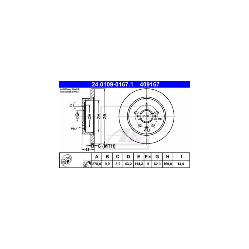 Stabdžių diskas  ATE 24.0109-0167.1