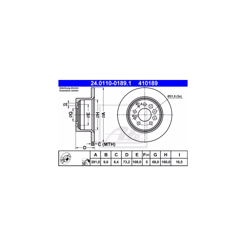 Stabdžių diskas  ATE 24.0110-0189.1