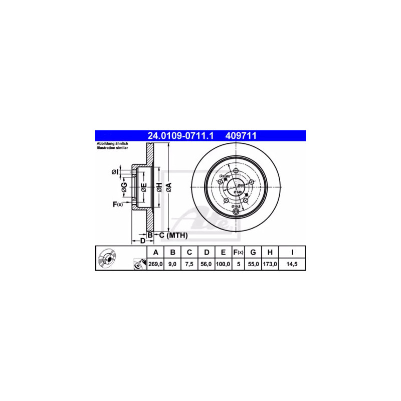 Stabdžių diskas  ATE 24.0109-0711.1