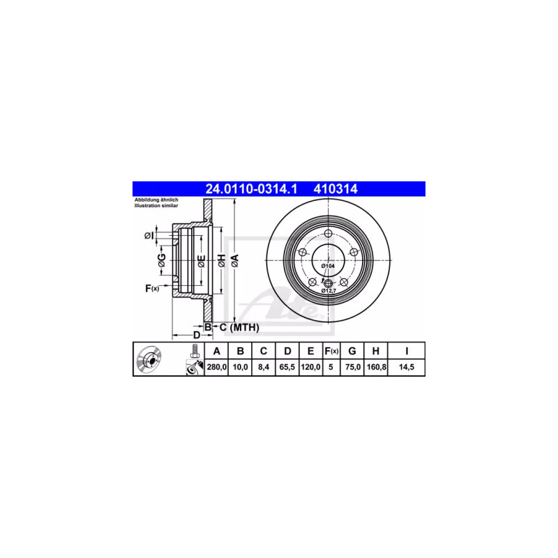 Stabdžių diskas  ATE 24.0110-0314.1