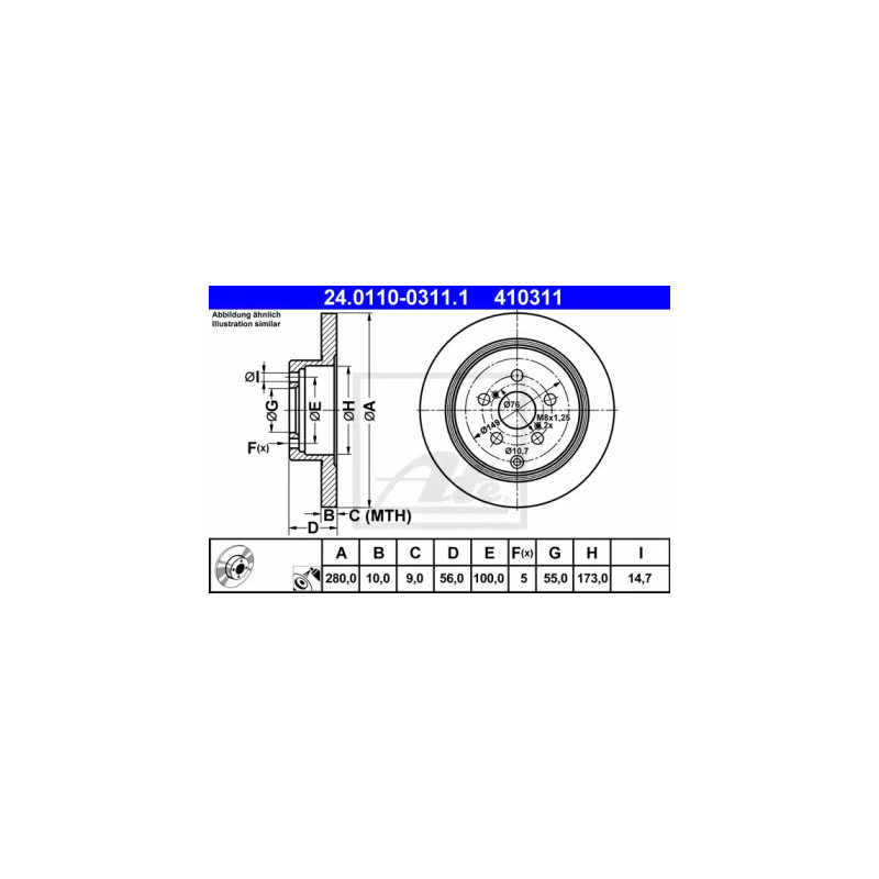 Stabdžių diskas  ATE 24.0110-0311.1