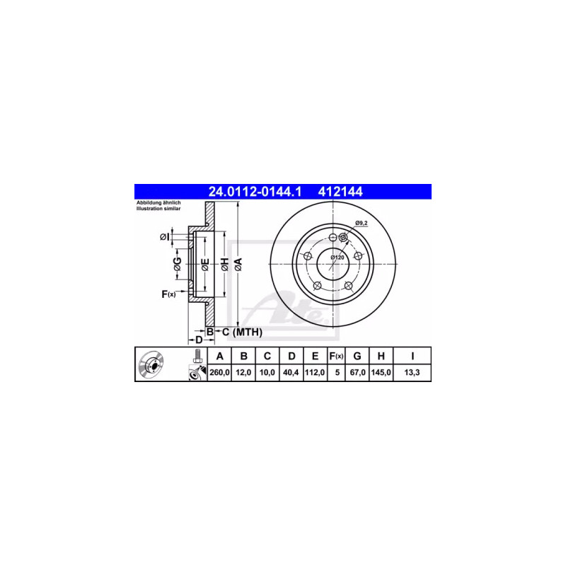 Stabdžių diskas  ATE 24.0112-0144.1