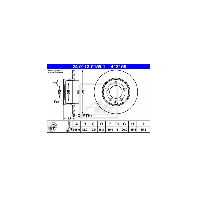 Stabdžių diskas  ATE 24.0112-0155.1