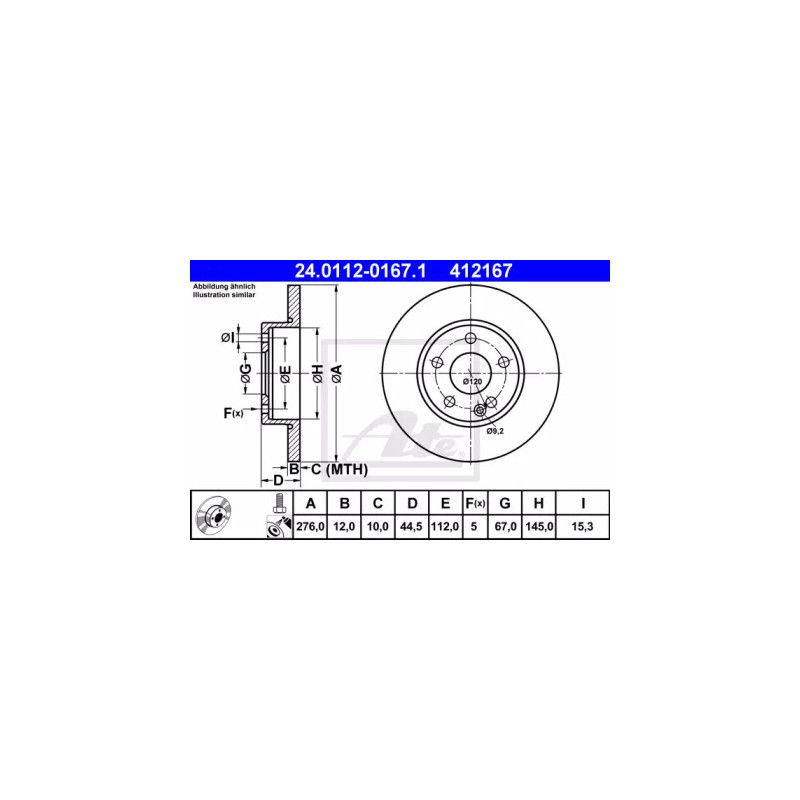 Stabdžių diskas  ATE 24.0112-0167.1