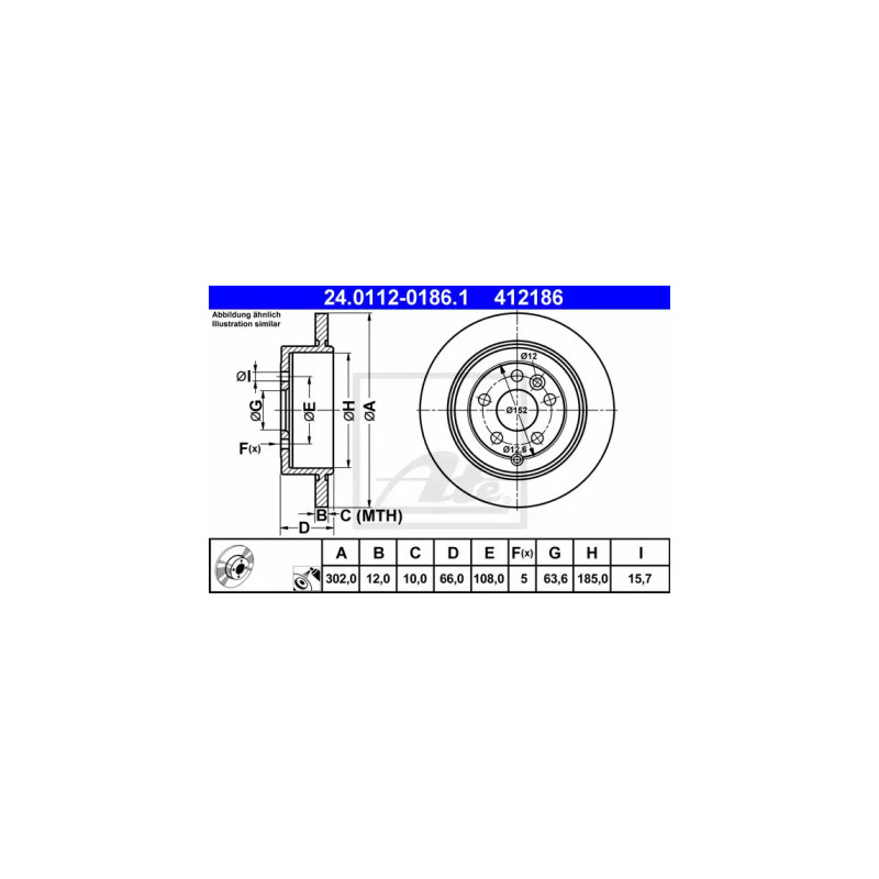 Stabdžių diskas  ATE 24.0112-0186.1