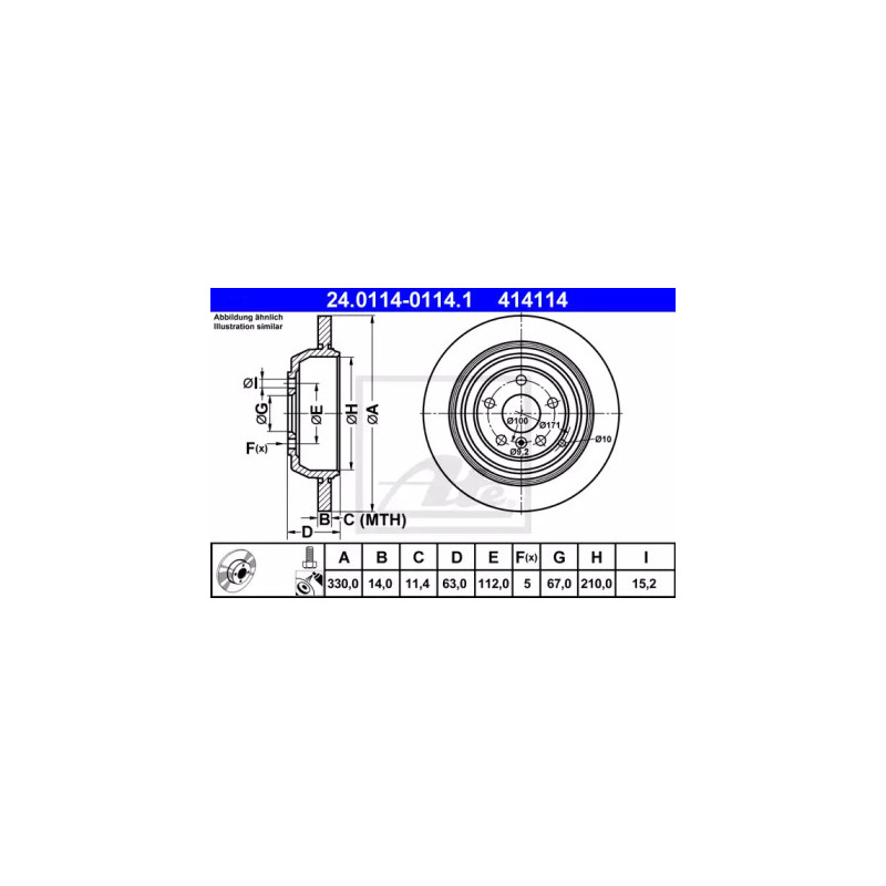 Stabdžių diskas  ATE 24.0114-0114.1