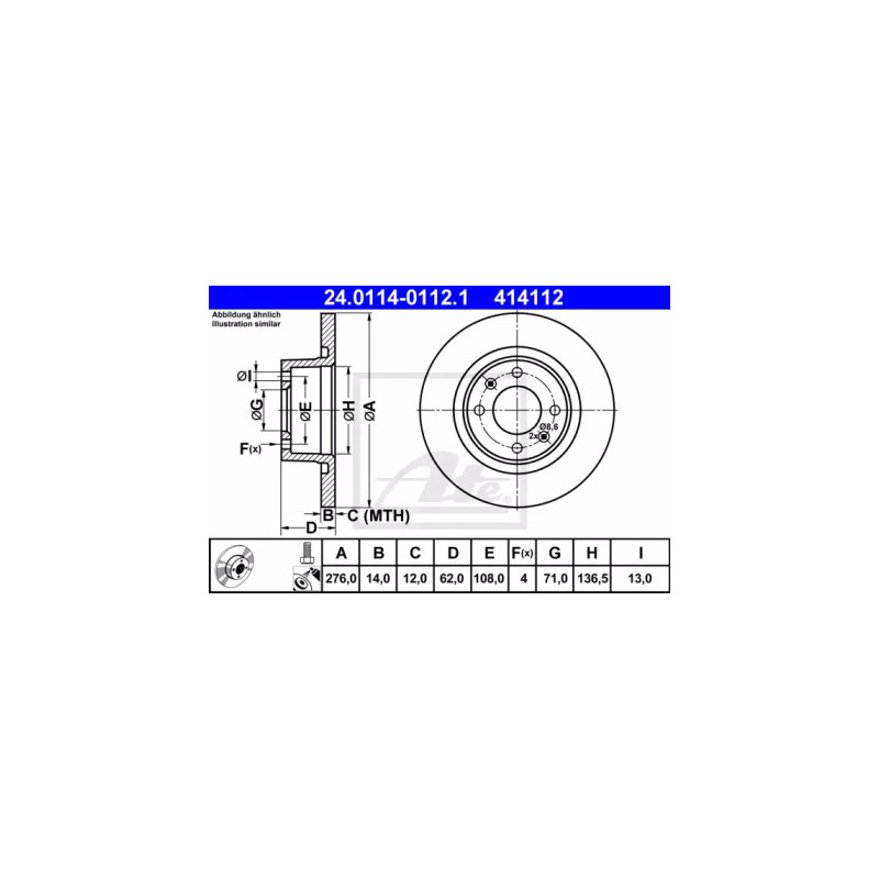 Stabdžių diskas  ATE 24.0114-0112.1