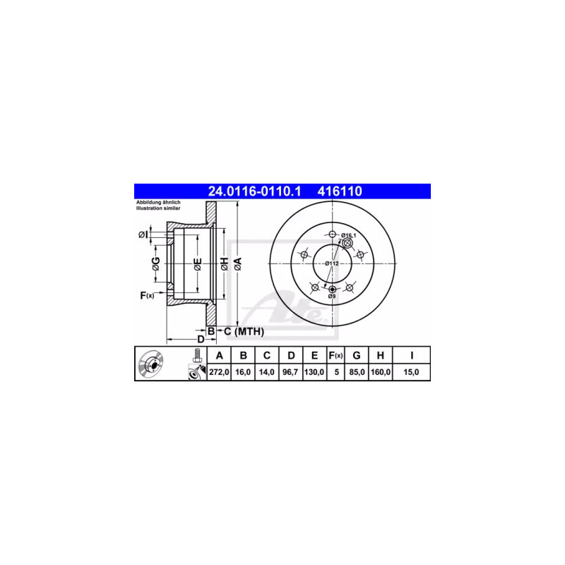 Stabdžių diskas  ATE 24.0116-0110.1