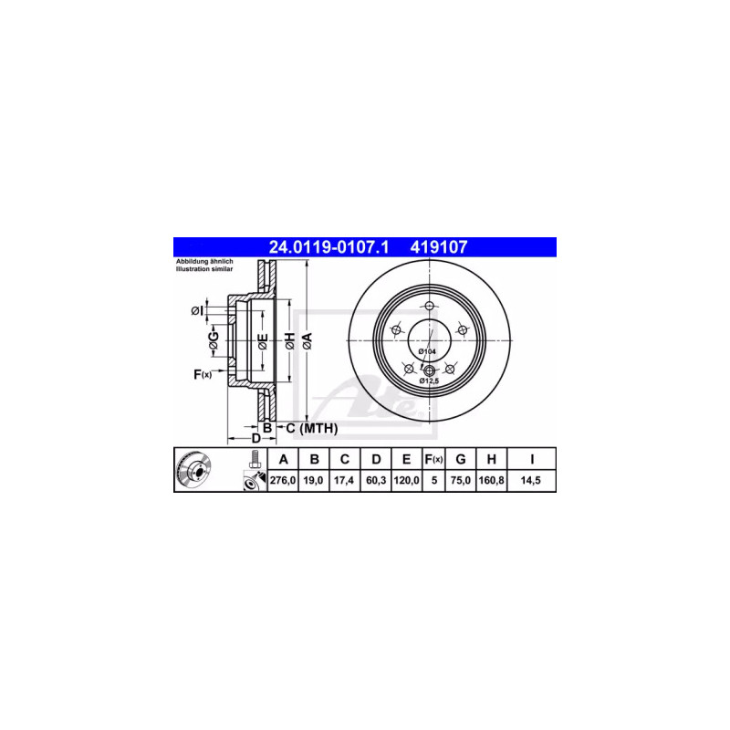 Stabdžių diskas  ATE 24.0119-0107.1