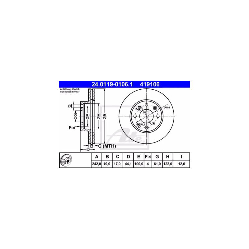 Stabdžių diskas  ATE 24.0119-0106.1