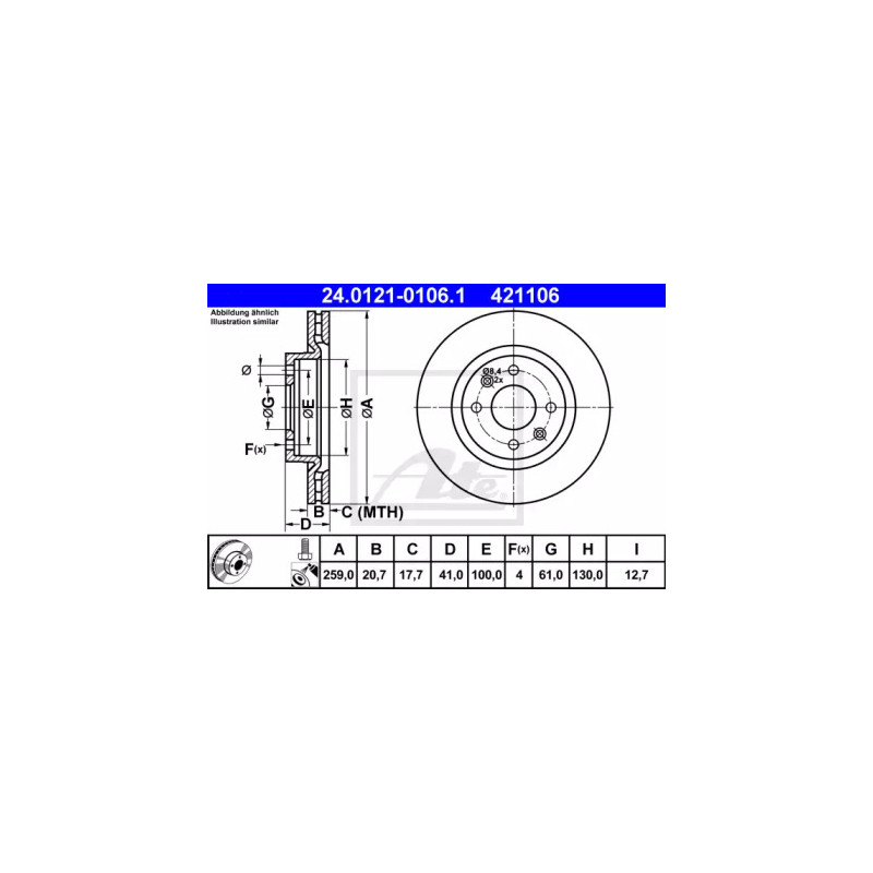 Stabdžių diskas  ATE 24.0121-0106.1