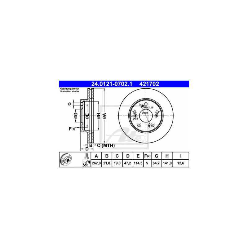 Stabdžių diskas  ATE 24.0121-0702.1