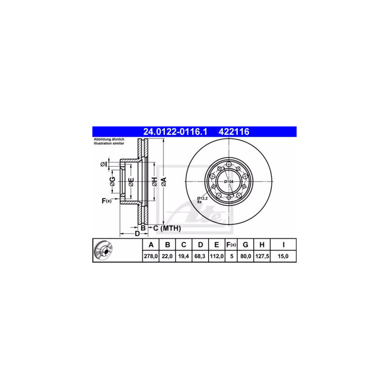 Stabdžių diskas  ATE 24.0122-0116.1