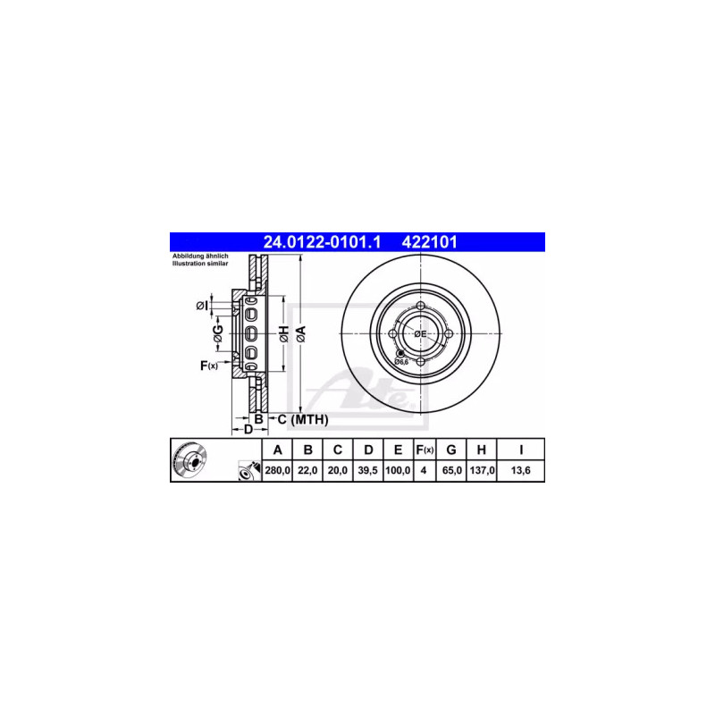 Stabdžių diskas  ATE 24.0122-0101.1