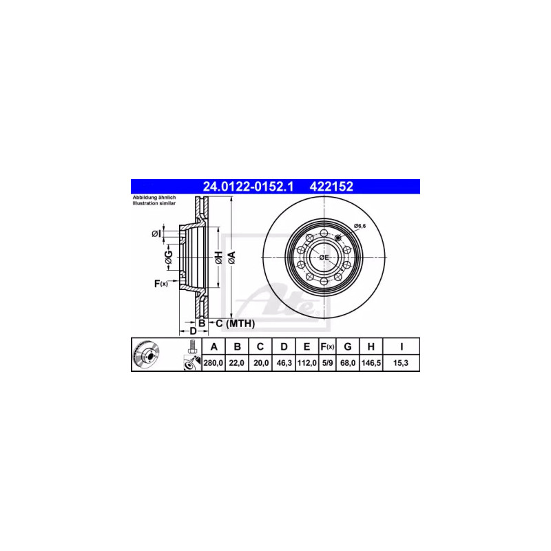 Stabdžių diskas  ATE 24.0122-0152.1