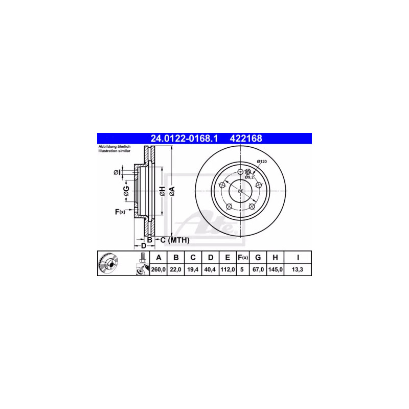 Stabdžių diskas  ATE 24.0122-0168.1